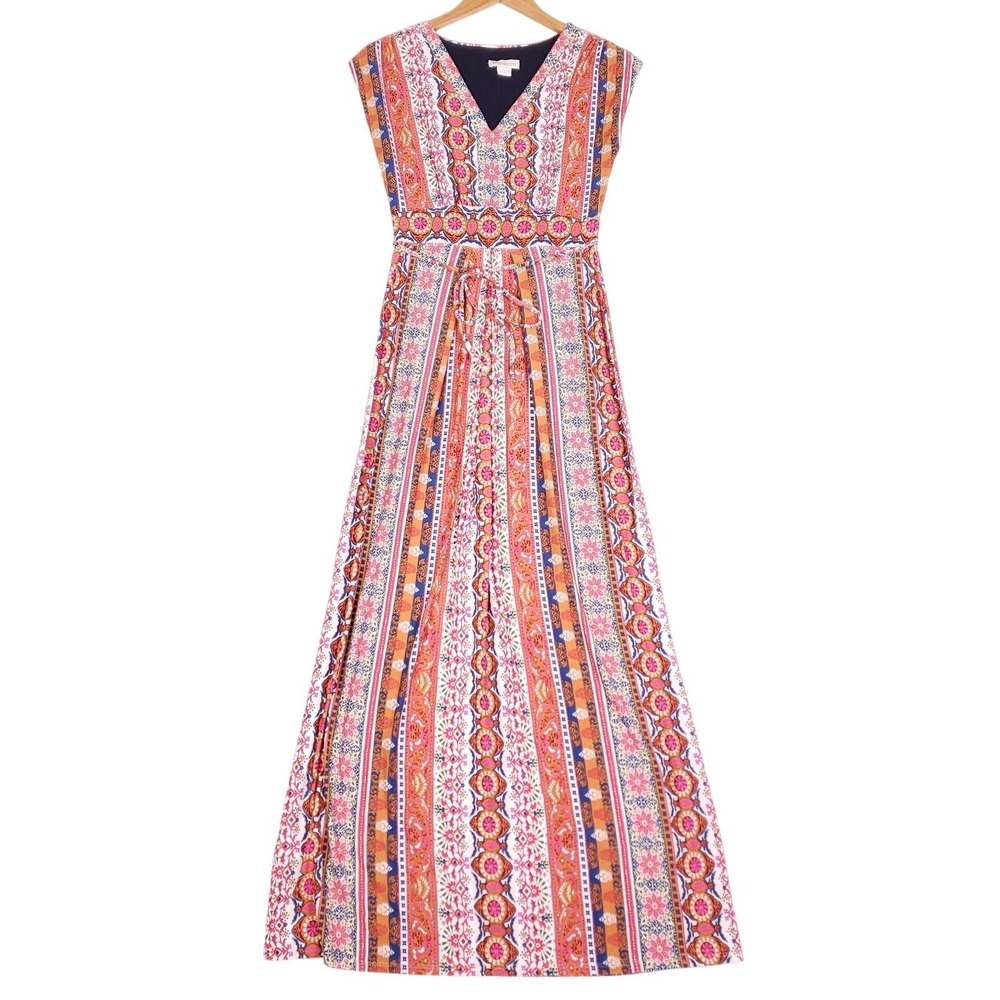 Monsoon Maxi‎ Dress 4 Bohemian Medallion Print Pink Orange Sleeveless Summer